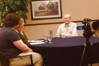 A former Ohio National Guardsman being interviewed by Ohio Northern University students.