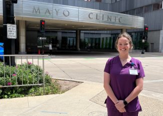 Kaitlyn Sullivan stands outside the Mayo Clinic