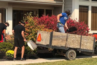 Students landscaping on campus