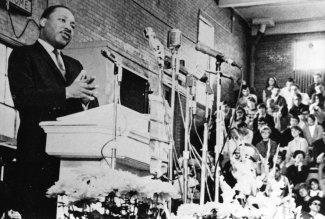 Dr. King speaking in Taft Memorial Gymnasium on Jan. 11, 1968.