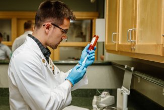 An Ohio Northern University pharmacy student working in the lab.