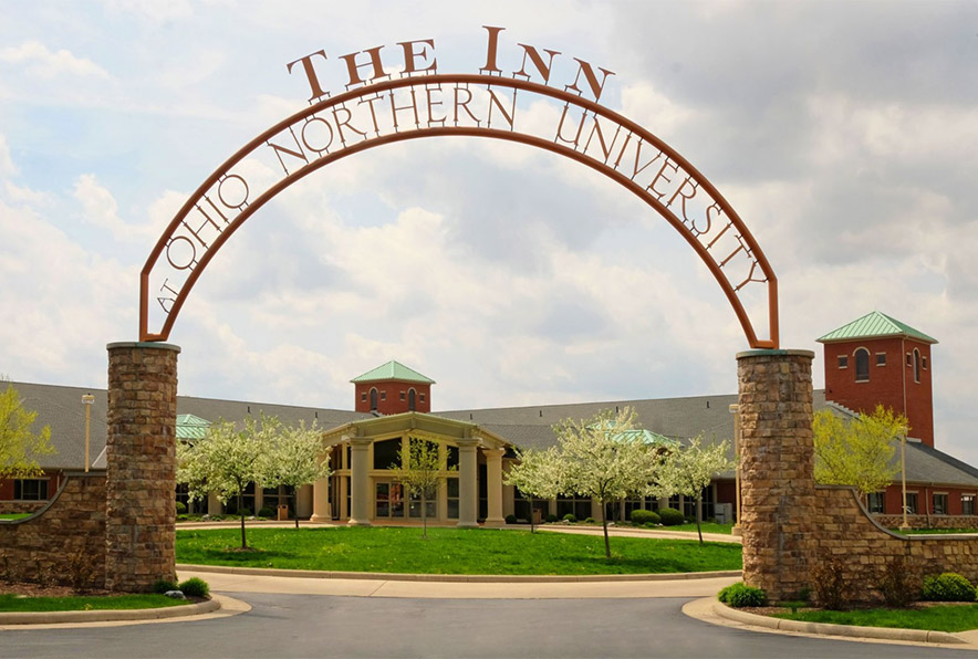 The arch to The Inn at Ohio Northern University's entrance.