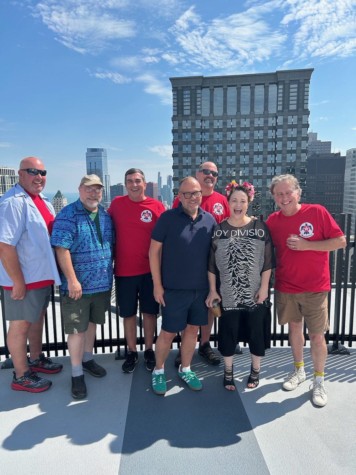 Enjoying the air show on the roof of John Hodge’s building. 